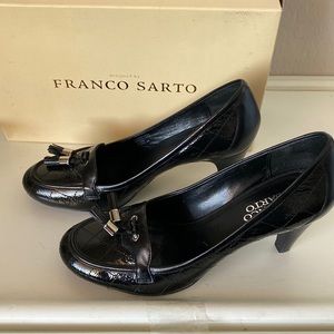 Franco Sarto Black Patent Leather Quilted Heel w/Tassels
